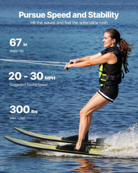 Water Skis, Adult Water Ski with Adjustable Horseshoe Bindings & Padded Rear Toe Plate, High-Gloss UV Coating Waterskis Combo for Adults up to 300 Lbs