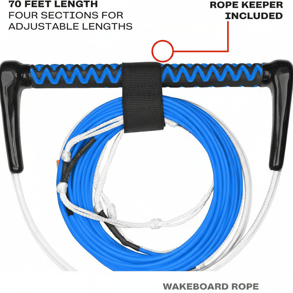 Dyneema Wakeboard Rope and Handle, No Stretch Tow Rope with EVA Grip, Multi Section Water Ski Wakeboarding Line for Boat Towables, 1,700 Lb Break Strength, up to 75 Ft