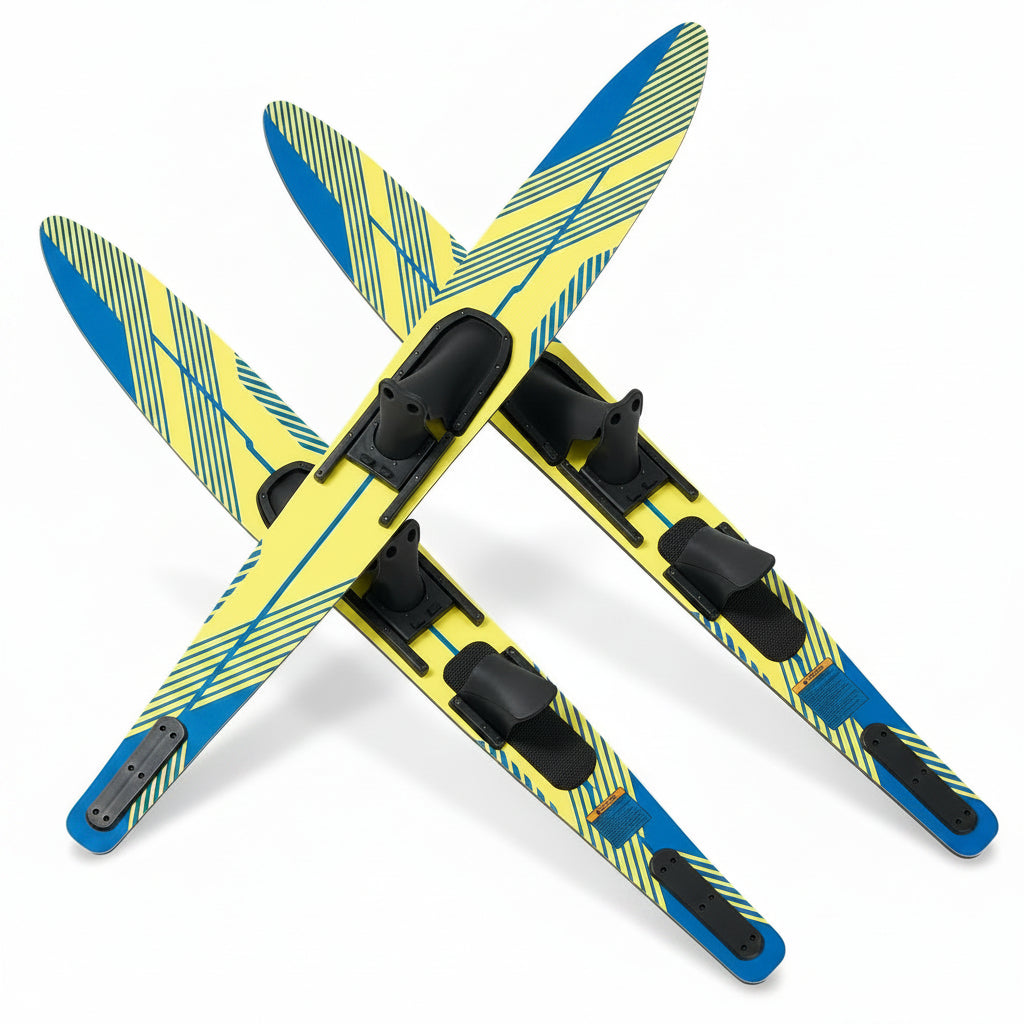 Water Skis, Adult Water Ski with Adjustable Horseshoe Bindings & Padded Rear Toe Plate, High-Gloss UV Coating Waterskis Combo for Adults up to 300 Lbs