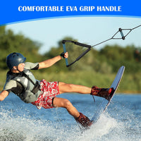 Dyneema No Stretch Wakeboard Rope and Handle, 75FT Floating Wakeboard Tow Rope with T-Handle for Doing Spin Skill, 4-Sections Ski Ropes for Water Skiing, Watetsports Ropes for Kneeboarding