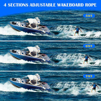 Dyneema No Stretch Wakeboard Rope and Handle, 75FT Floating Wakeboard Tow Rope with T-Handle for Doing Spin Skill, 4-Sections Ski Ropes for Water Skiing, Watetsports Ropes for Kneeboarding