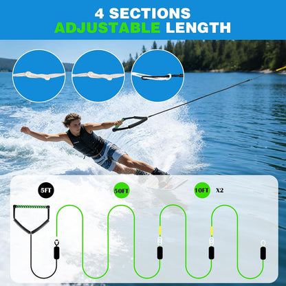 75FT No Stretch Wakeboard Rope and Handle, Floating Dyneema Wakeboard Tow Rope, 4 Sections Adjustable Water Ski Ropes for Wakeboarding, Waterskiing, Kneeboarding and Wakesurfing
