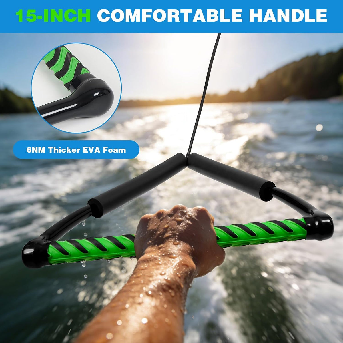 75FT No Stretch Wakeboard Rope and Handle, Floating Dyneema Wakeboard Tow Rope, 4 Sections Adjustable Water Ski Ropes for Wakeboarding, Waterskiing, Kneeboarding and Wakesurfing