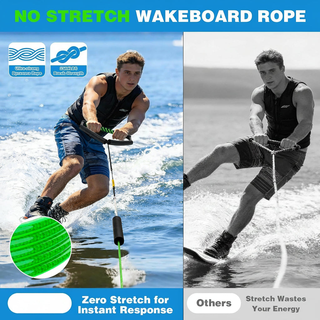 75FT No Stretch Wakeboard Rope and Handle, Floating Dyneema Wakeboard Tow Rope, 4 Sections Adjustable Water Ski Ropes for Wakeboarding, Waterskiing, Kneeboarding and Wakesurfing