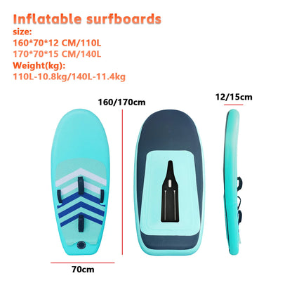 Adult Inflatable PVC Stand-Up Paddleboard SUP Water Paddleboard Soft Surf Board with Float and Slide Fins