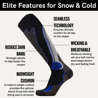 High Performance Wool Ski Socks - Thermal Warm Merino Wool OTC Sock, Men Women