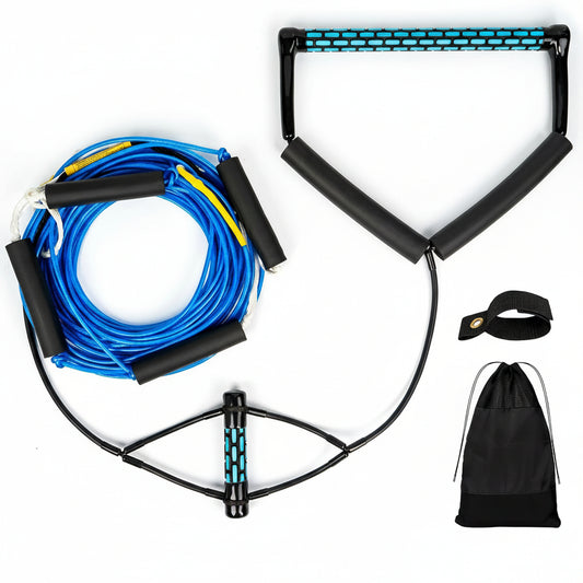 Dyneema No Stretch Wakeboard Rope and Handle, 75FT Floating Wakeboard Tow Rope with T-Handle for Doing Spin Skill, 4-Sections Ski Ropes for Water Skiing, Watetsports Ropes for Kneeboarding