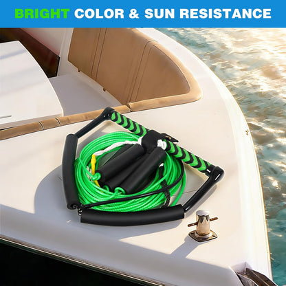 75FT No Stretch Wakeboard Rope and Handle, Floating Dyneema Wakeboard Tow Rope, 4 Sections Adjustable Water Ski Ropes for Wakeboarding, Waterskiing, Kneeboarding and Wakesurfing