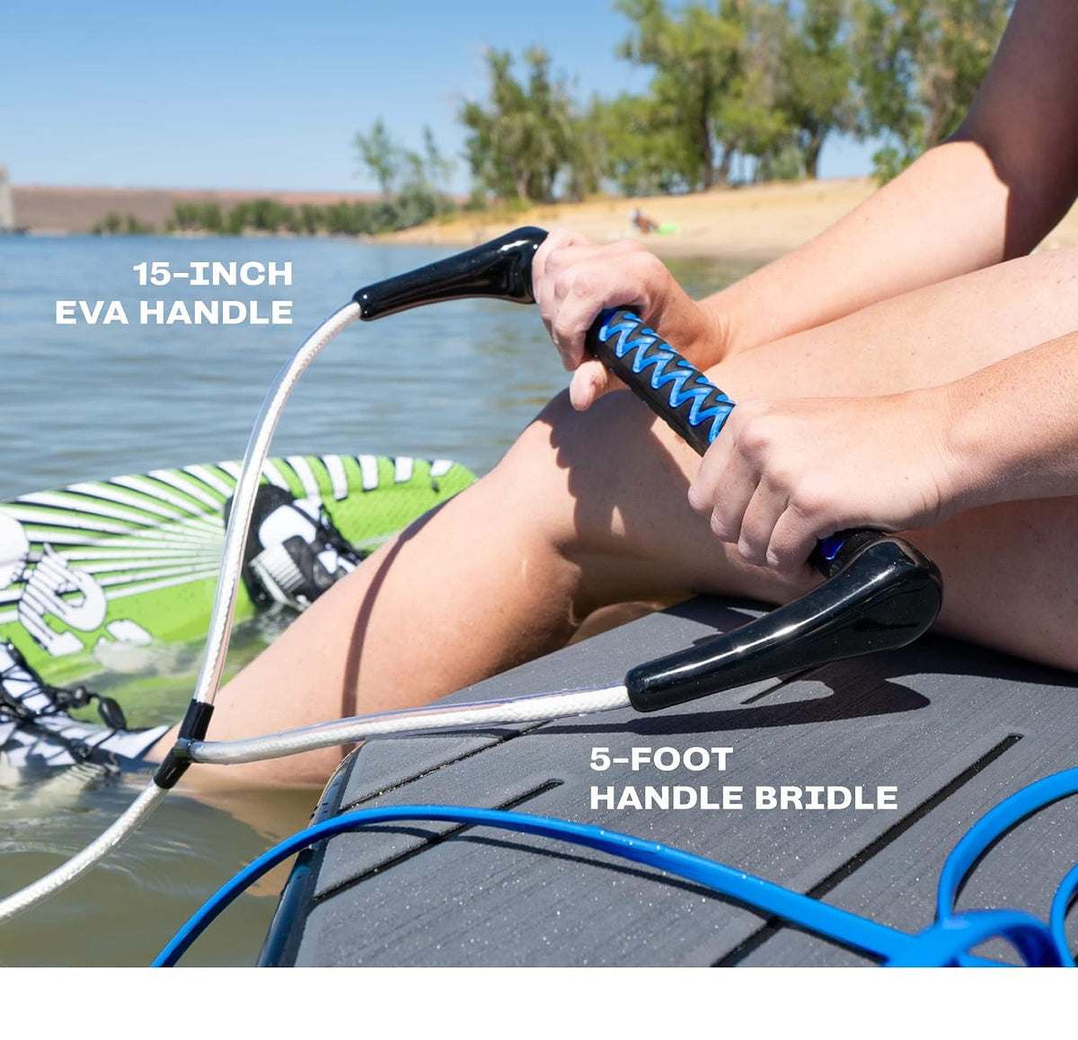 Dyneema Wakeboard Rope and Handle, No Stretch Tow Rope with EVA Grip, Multi Section Water Ski Wakeboarding Line for Boat Towables, 1,700 Lb Break Strength, up to 75 Ft