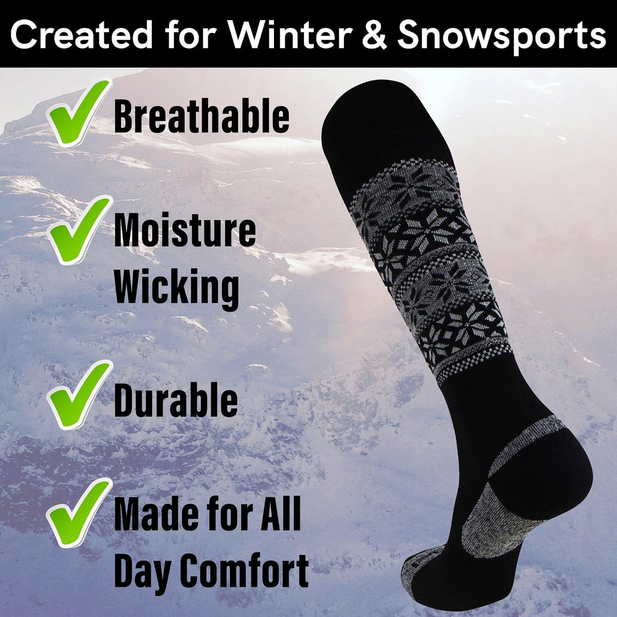Alpaca Ski Socks – Men Warm Wool Sock, Women Skiing, Snowboarding