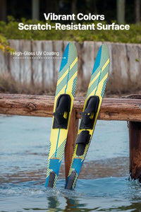 Water Skis, Adult Water Ski with Adjustable Horseshoe Bindings & Padded Rear Toe Plate, High-Gloss UV Coating Waterskis Combo for Adults up to 300 Lbs