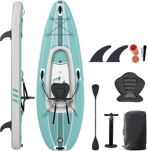 1-Person Inflatable Kayak with Drop-Stitch Floor, Lightweight, Portable, Durable Solo Kayak for Fishing, Touring, and Recreational Paddling, Blue (HIN Included)
