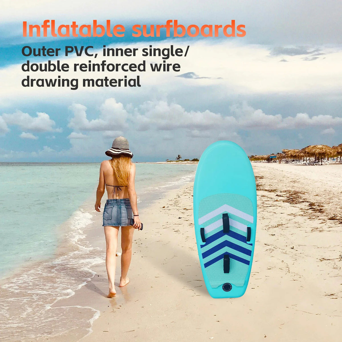 Adult Inflatable PVC Stand-Up Paddleboard SUP Water Paddleboard Soft Surf Board with Float and Slide Fins